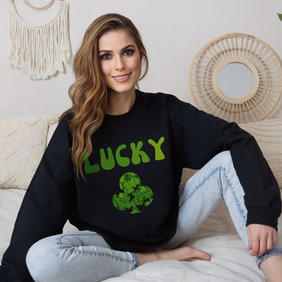 Saint Patric's Day Shamrock Sweatshirt Lucky Clover Shirt - Picture 1 of 7